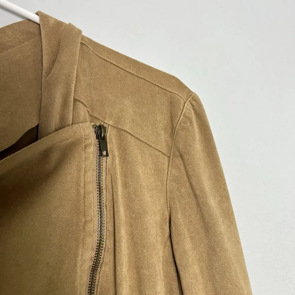 Mote Womens Tan Khaki Faux Suede Draped Full Zip Stretch Moto Jacket XXL Brown - Picture 4 of 9